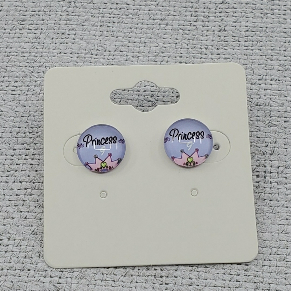 Girls Purple Pink Princess Design Postback Handmade Stainless Steel Earrings